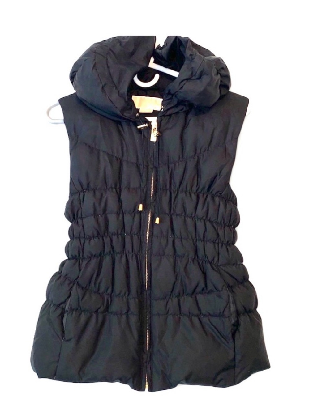 MICHAEL KORS HOODED PUFFER VEST BLACK WITH ZIPPER SZ MED